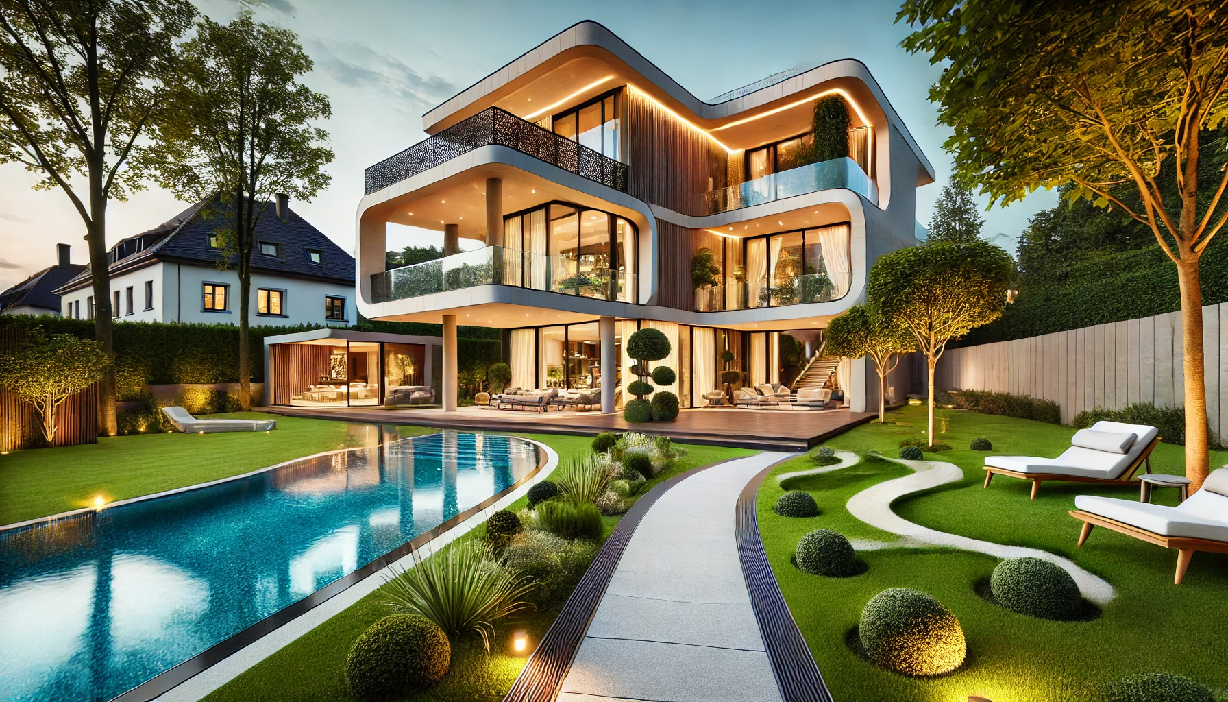 Luftaufnahme Villa mit Pool